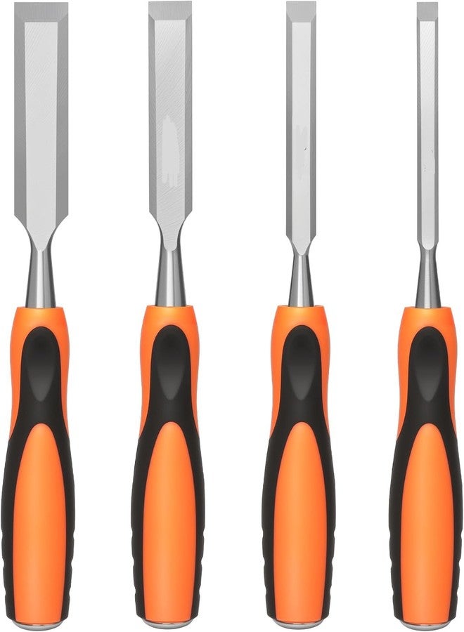 NIKTION 4 Piece Wood Chisel Sets Woodworking Tools Set, Wood Chisels for Woodworking with Steel Hammer End, Wood Tools Chisel Set Woodworking with Ergonomic Plastic Handle - Image 1
